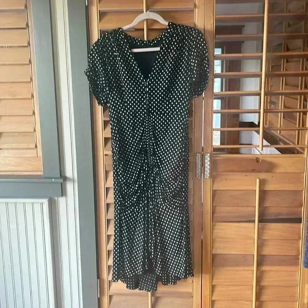 Nanette Lepore black and white dot drop waist dress size 14
